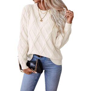 Womens Sweaters Crewneck Cable Knit Sweater Long Sleeve Fall Tops for Women 2025